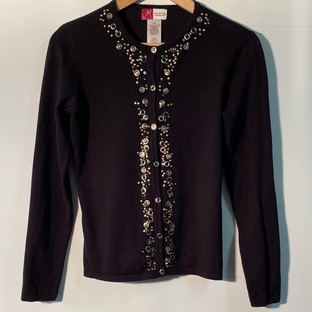JM Collection Black Embellished Button Down Cardigan